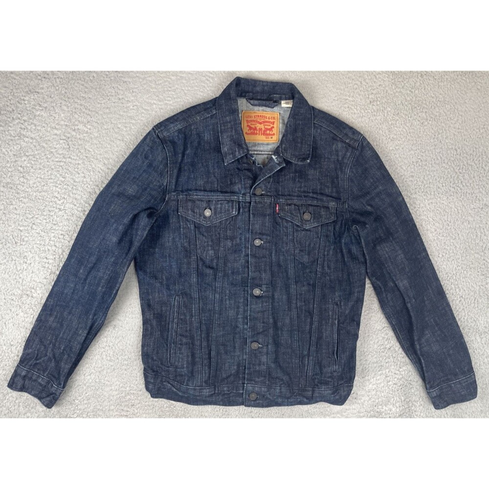 Levis Denim Jean Trucker Jacket Mens Medium 42 Blue Dark Wash